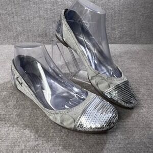 Coach Shine Silver Sequin Ballet Flats Sz 7 Signature Jacquard Slip On Shoes